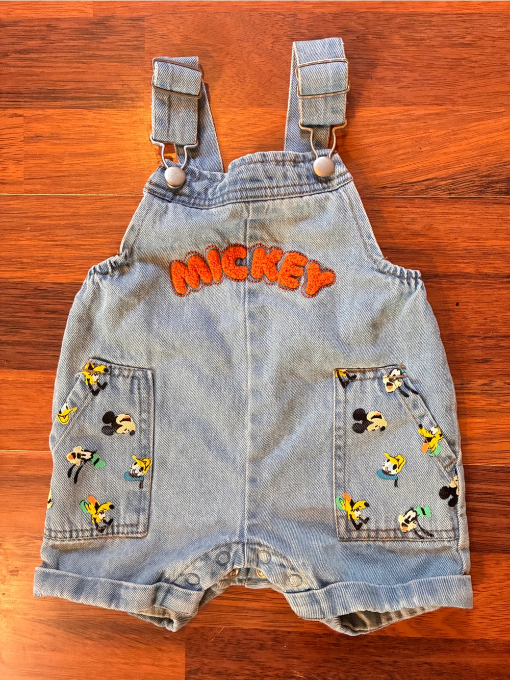 Disney Light Blue Denim Mickey Embroidered Short Overalls